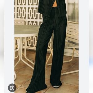 Bohme Aurora Ribbed Pants in Black size L Wide Leg Flowy